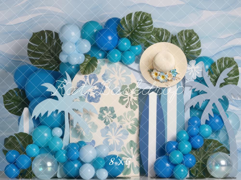 Kate Summer Palm Leaves Surfboards Balloons Fleece Backdrop Designed by Emetselch