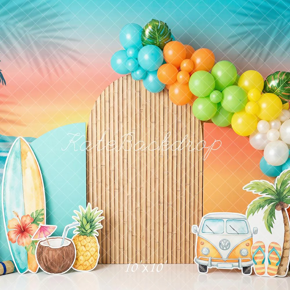 Kate Summer Palm Surfboard Bamboo Van Backdrop Designed by Patty Robert - Image 7