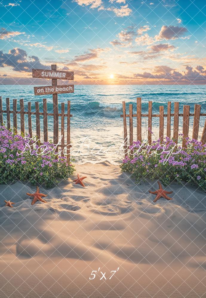 Kate Summer Seaside Beach Sunset Wooden Fence Backdrop Designed by Chain Photography