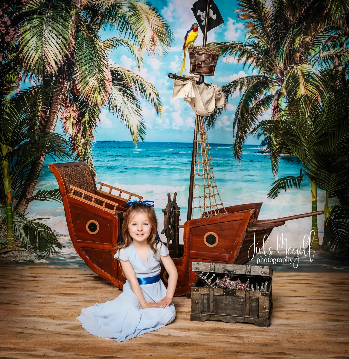 Kate Summer Seaside Beach Trees Blue Sky Backdrop Designed by Emetselch