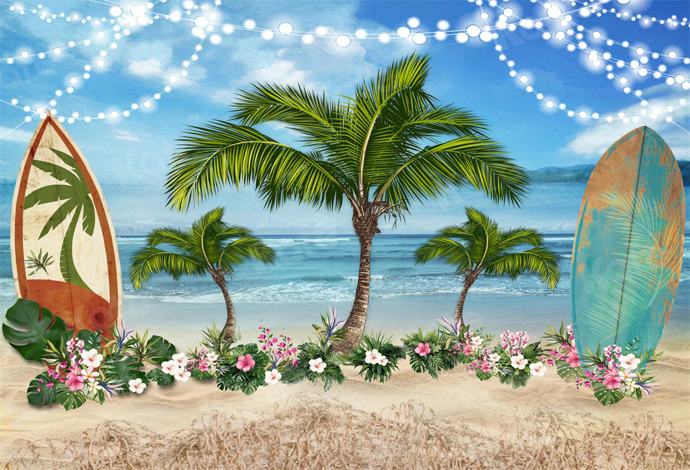 Kate Summer Seaside Floral Surfboard Backdrop for Photography - Image 2
