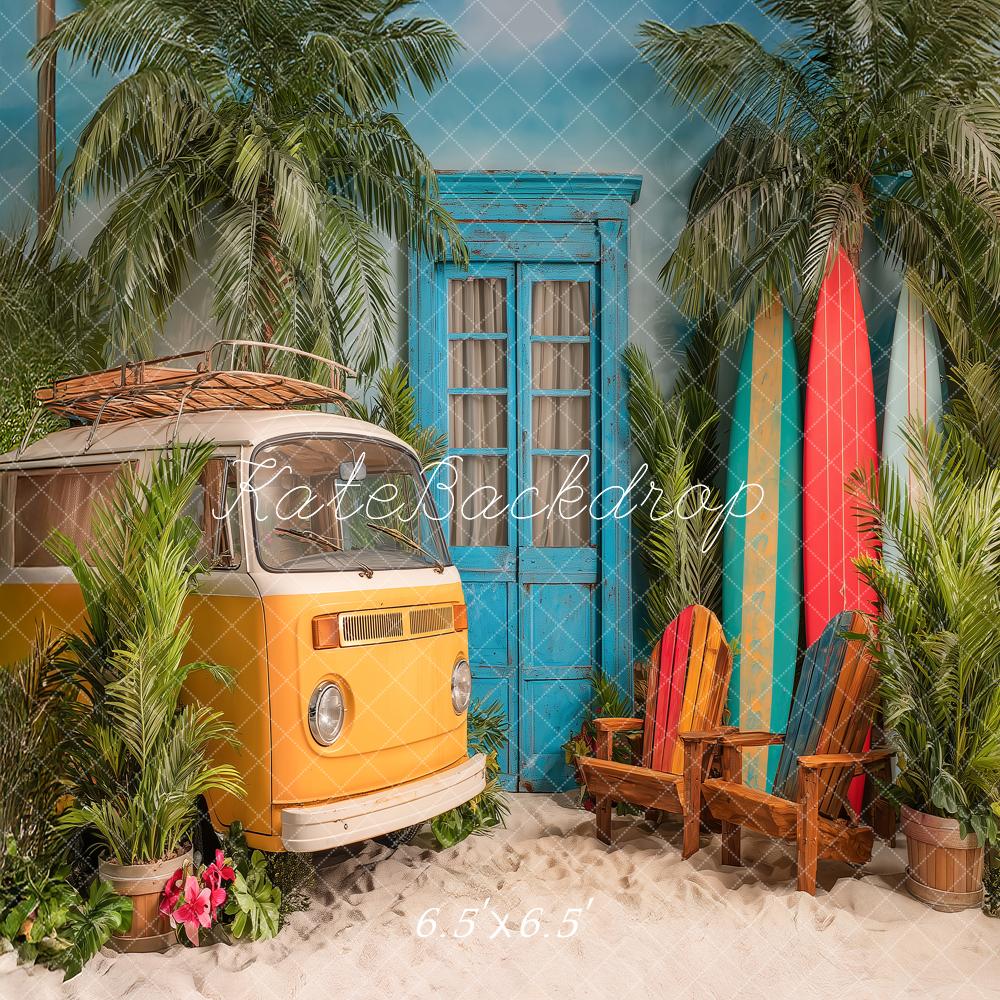 Kate Summer Surf Van Surfboards Palm Trees Backdrop Designed by Angela Marie Photography - Image 2