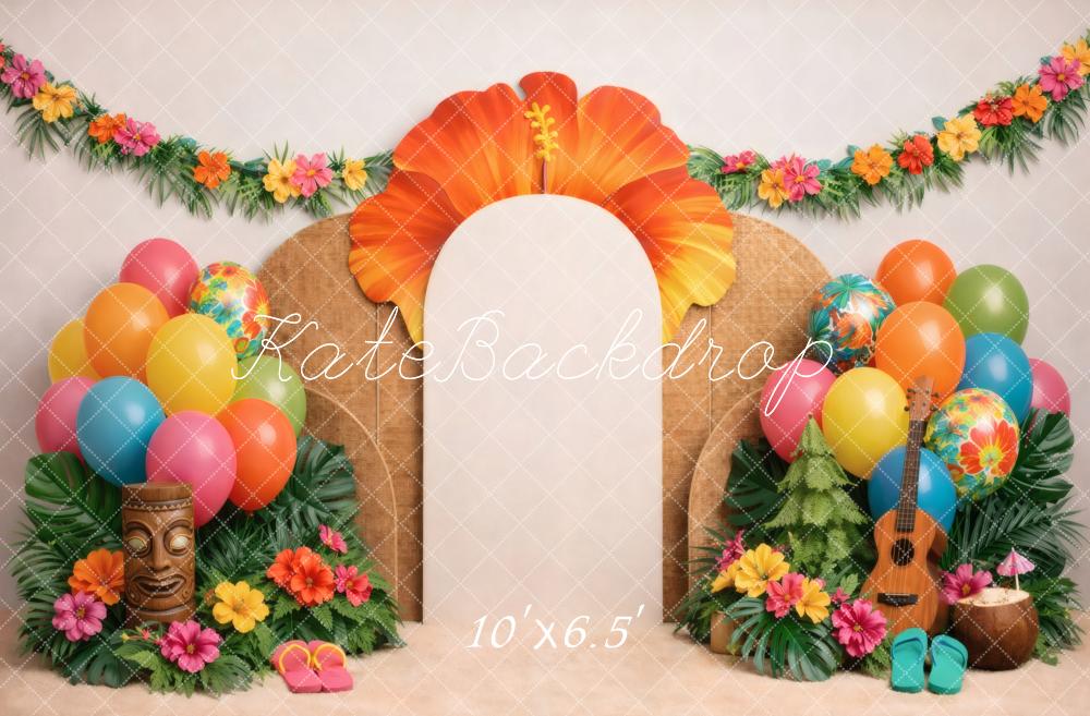 Kate Summer Tropical Arch Balloons Ukulele Tiki Fleece Backdrop Designed by Vertigo Productions - Image 2