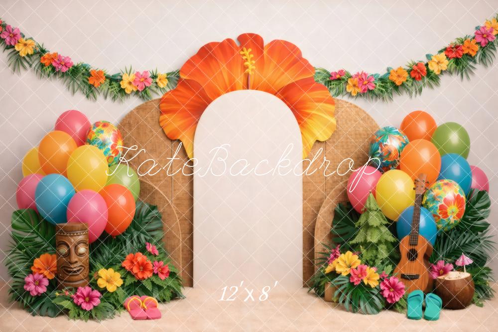 Kate Summer Tropical Arch Balloons Ukulele Tiki Fleece Backdrop Designed by Vertigo Productions - Image 4