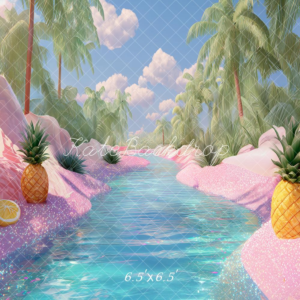 Kate Summer Tropical Palm Trees Pink Sand Backdrop Designed by Angela Marie Photography - Image 2