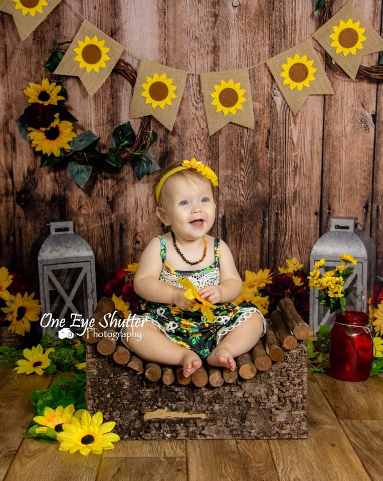 Kate Summer Wood Wall Sunflowers Backdrop Designed by Staci Lynn Photography