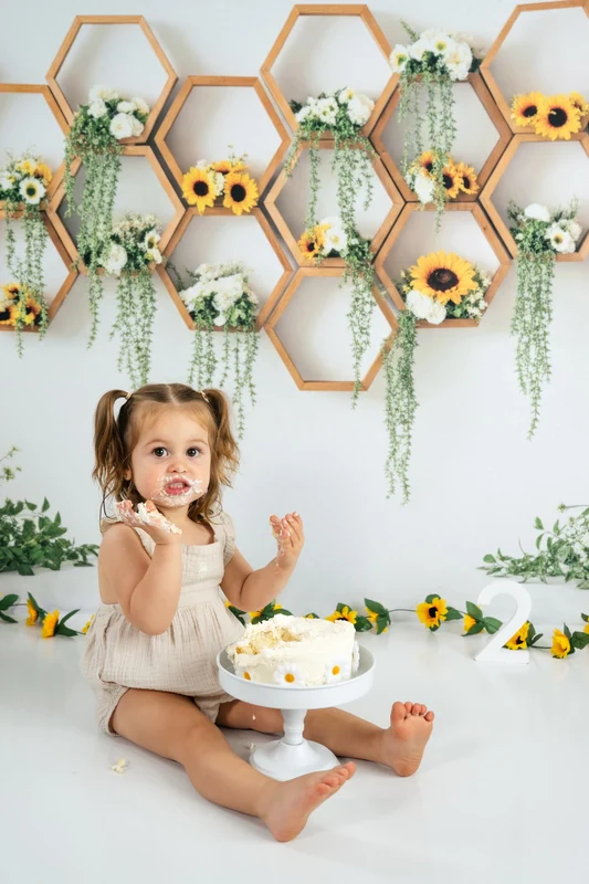 Kate Spring Sunflower Honeycomb Beehive Greenery Backdrop Designed by Patty Robert