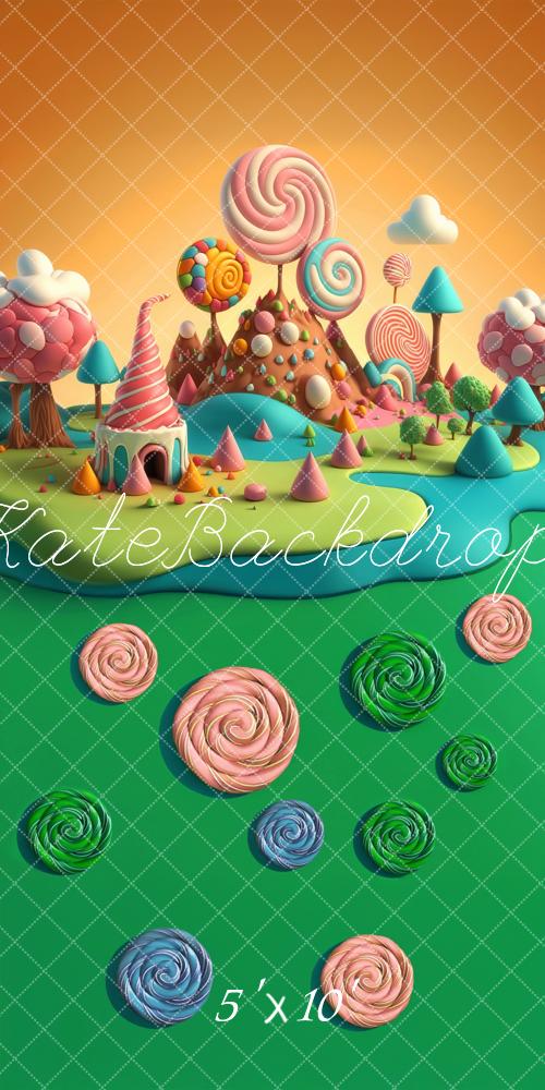 Kate Sweep Cartoon Candy World Lollipop Backdrop Designed by Laura Bybee