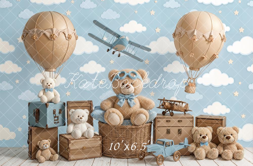 Kate Teddy Bears Aeroplanes Hot Air Balloons Clouds Backdrop Designed by Chain Photography - Image 4