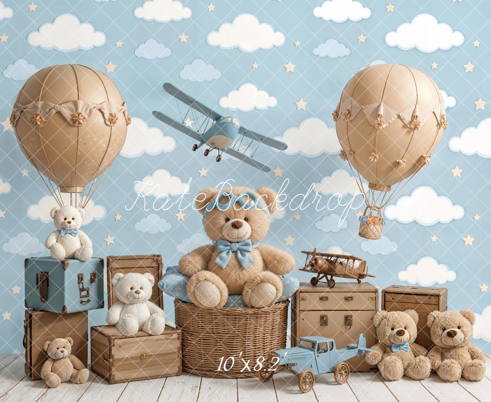 Kate Teddy Bears Aeroplanes Hot Air Balloons Clouds Backdrop Designed by Chain Photography - Image 6