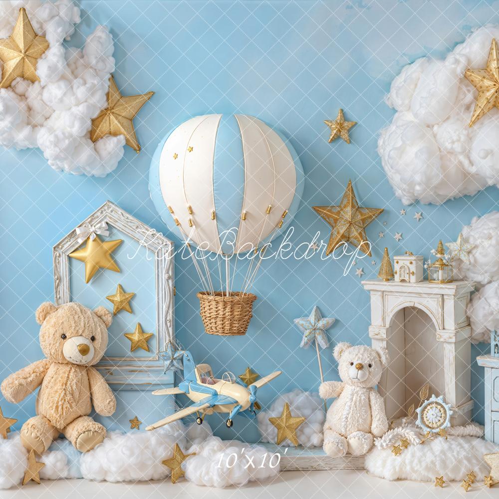 Kate Teddy Bears Hot Air Balloon Stars Clouds Blue Backdrop Designed by Emetselch - Image 9