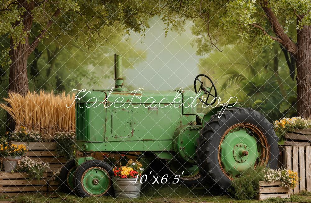 Kate Tractor Wheat Trees Fleece Backdrop Designed by Emetselch - Image 2