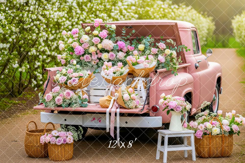 Kate Truck Pink Flowers Baskets Fleece Backdrop Designed by Patty Robert - Image 4