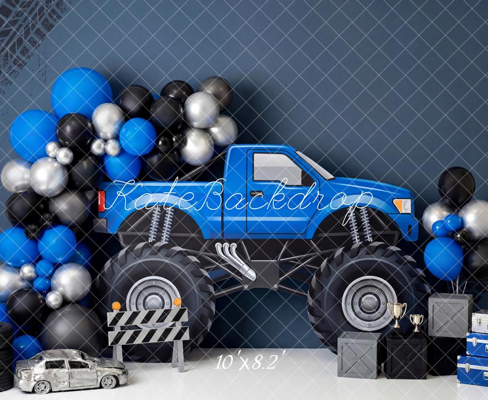 Kate Truck Tyre Tracks Balloons Blue Backdrop Designed by Patty Robert - Image 6