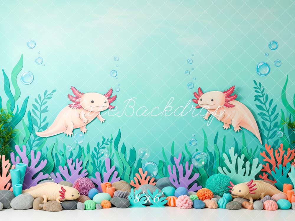 Kate Underwater Axolotl Seaweed Coral Fleece Backdrop Designed by Patty Robert