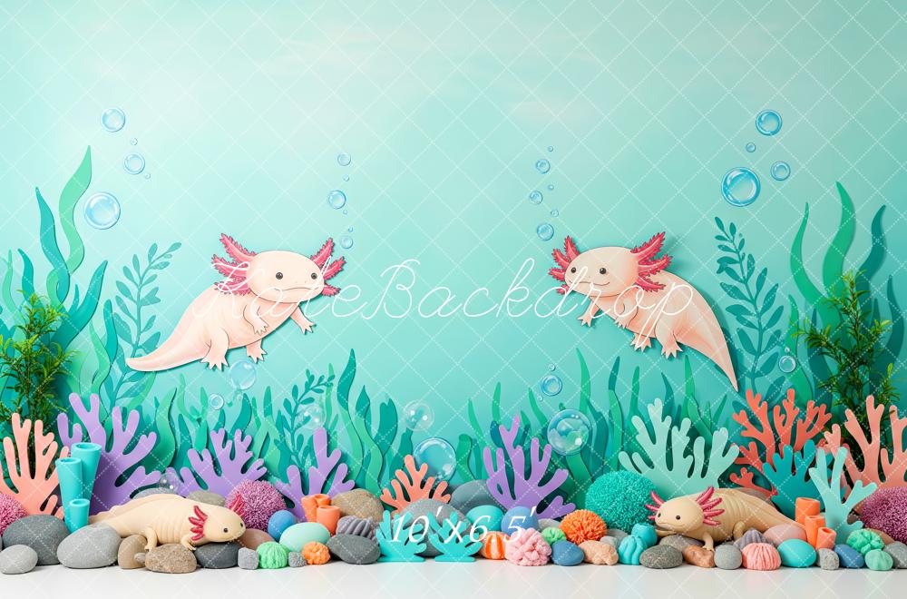 Kate Underwater Axolotl Seaweed Coral Fleece Backdrop Designed by Patty Robert - Image 2