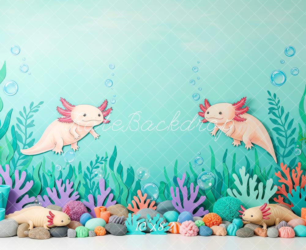 Kate Underwater Axolotl Seaweed Coral Fleece Backdrop Designed by Patty Robert - Image 3