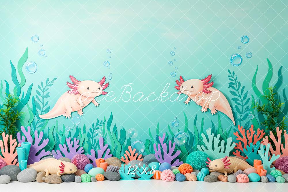Kate Underwater Axolotl Seaweed Coral Fleece Backdrop Designed by Patty Robert - Image 4