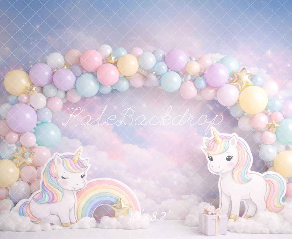 Kate Unicorn Pastel Rainbow Balloons Fleece Backdrop Designed by Megan Leigh Photography - Image 3