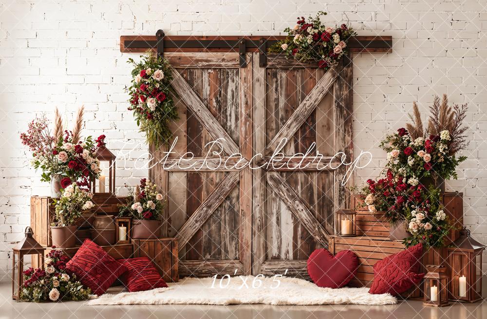 Kate Valentine Barn Door Floral Crates Fleece Backdrop Designed by Emetselch - Image 2