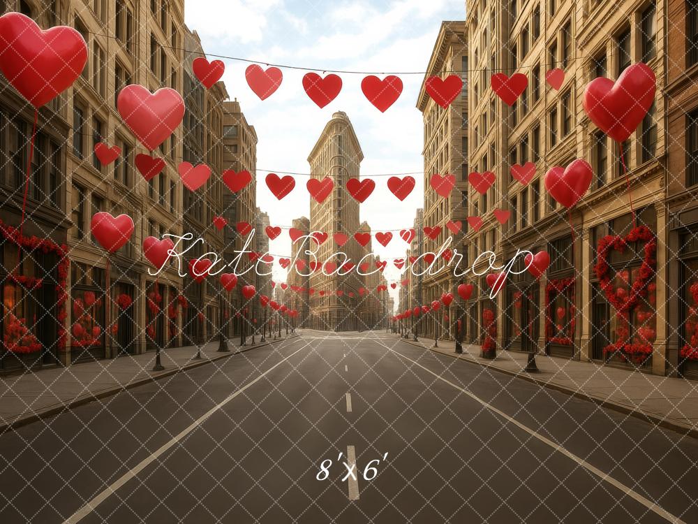 Kate Valentine City Street Heart Balloons Fleece Backdrop Designed by Megan Leigh Photography