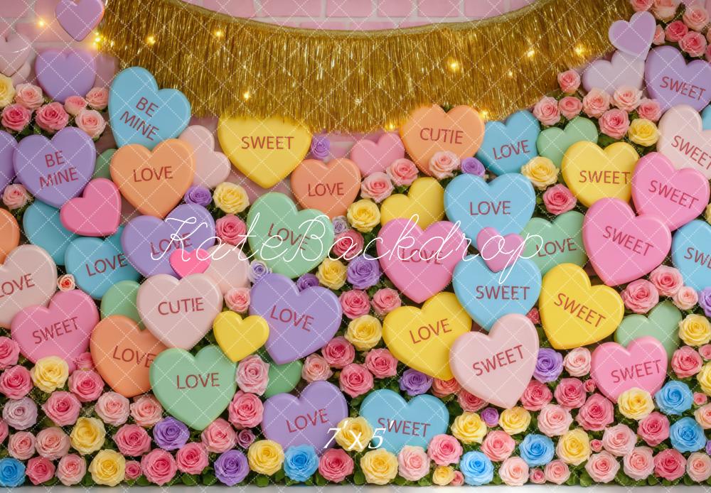 Kate Valentine Conversation Hearts Roses Garland Backdrop Designed by Mini MakeBelieve