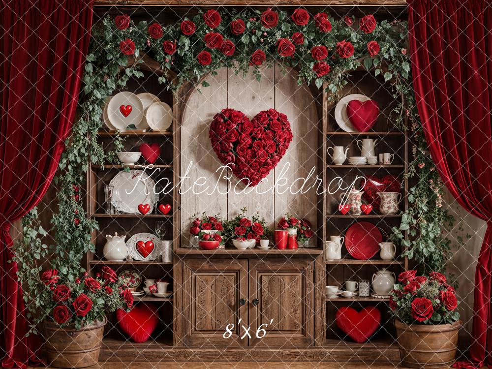 Kate Valentine Heart Roses Cabinet Red Curtains Backdrop Designed by Emetselch - Image 3