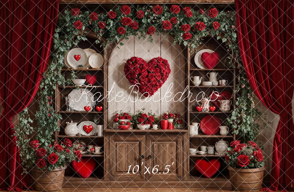 Kate Valentine Heart Roses Cabinet Red Curtains Backdrop Designed by Emetselch - Image 4