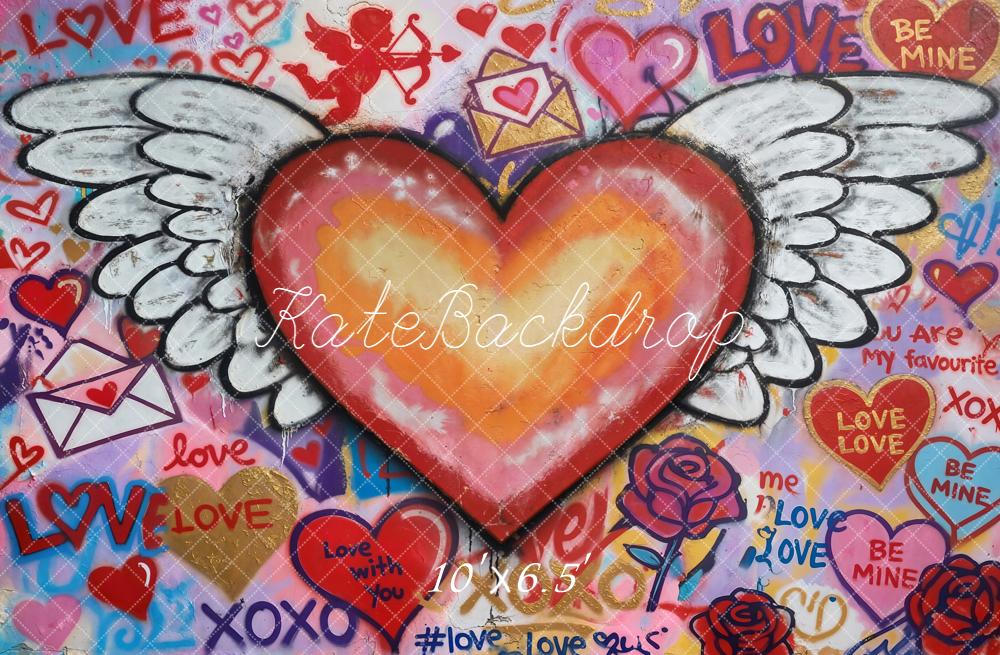 Kate Valentine Heart Wings Roses Graffiti Backdrop Designed by Chain Photography - Image 4