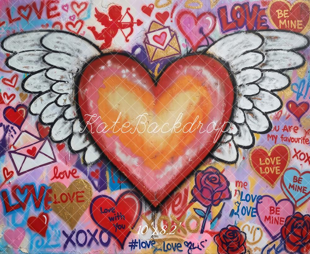 Kate Valentine Heart Wings Roses Graffiti Backdrop Designed by Chain Photography - Image 6