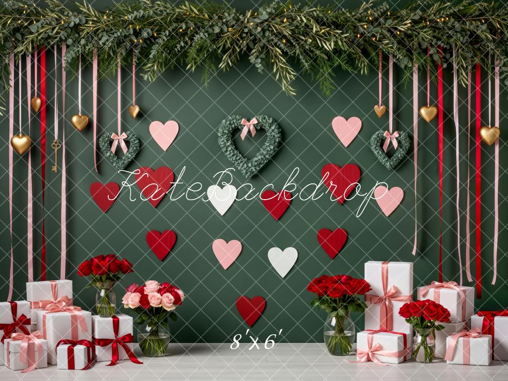 Kate Valentine Hearts Gifts Floral Green Fleece Backdrop Designed by Patty Robert
