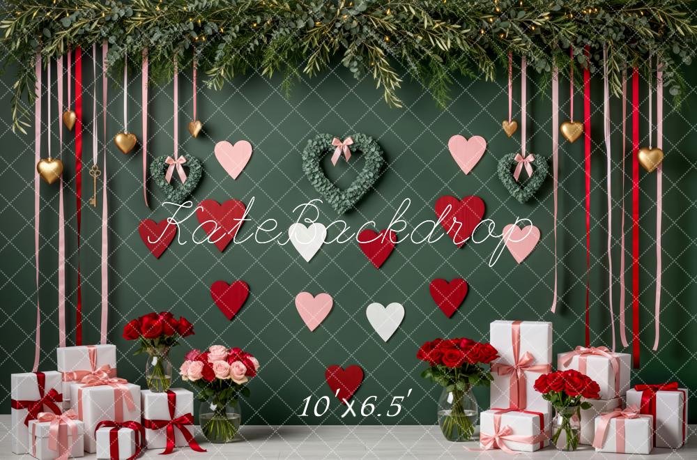 Kate Valentine Hearts Gifts Floral Green Fleece Backdrop Designed by Patty Robert - Image 2