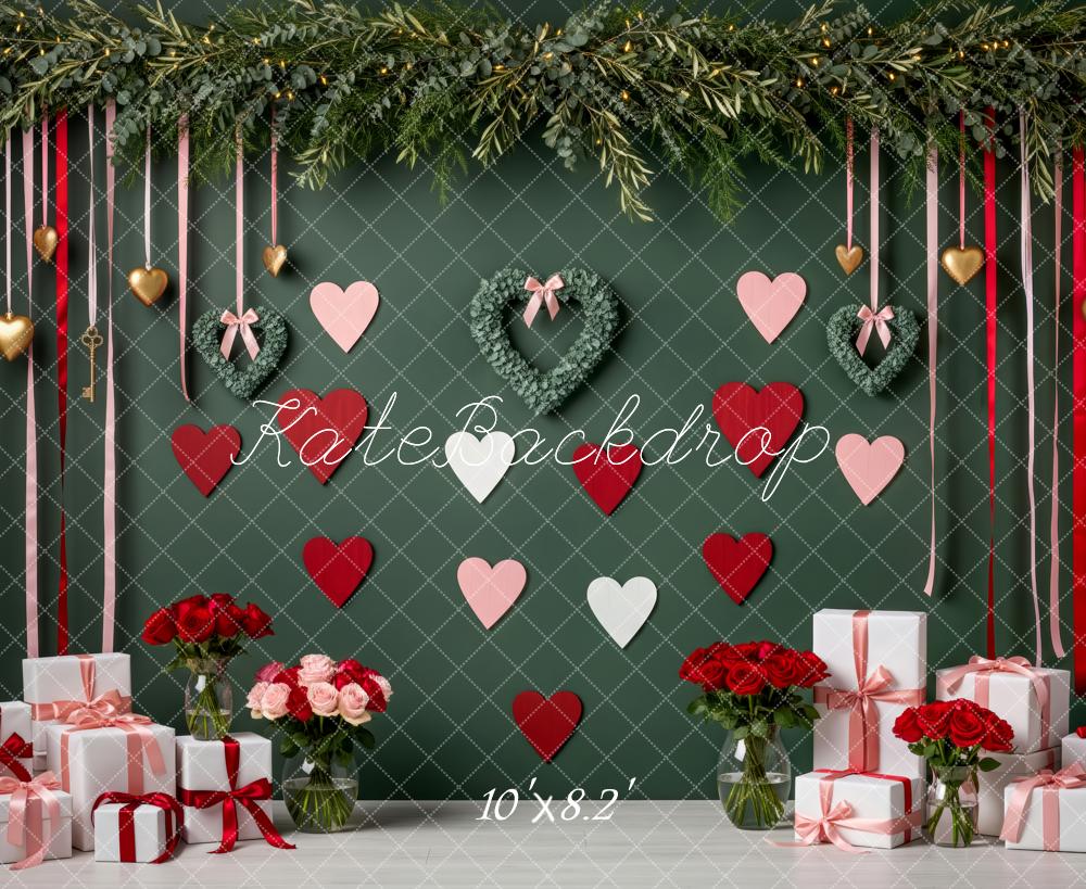 Kate Valentine Hearts Gifts Floral Green Fleece Backdrop Designed by Patty Robert - Image 3