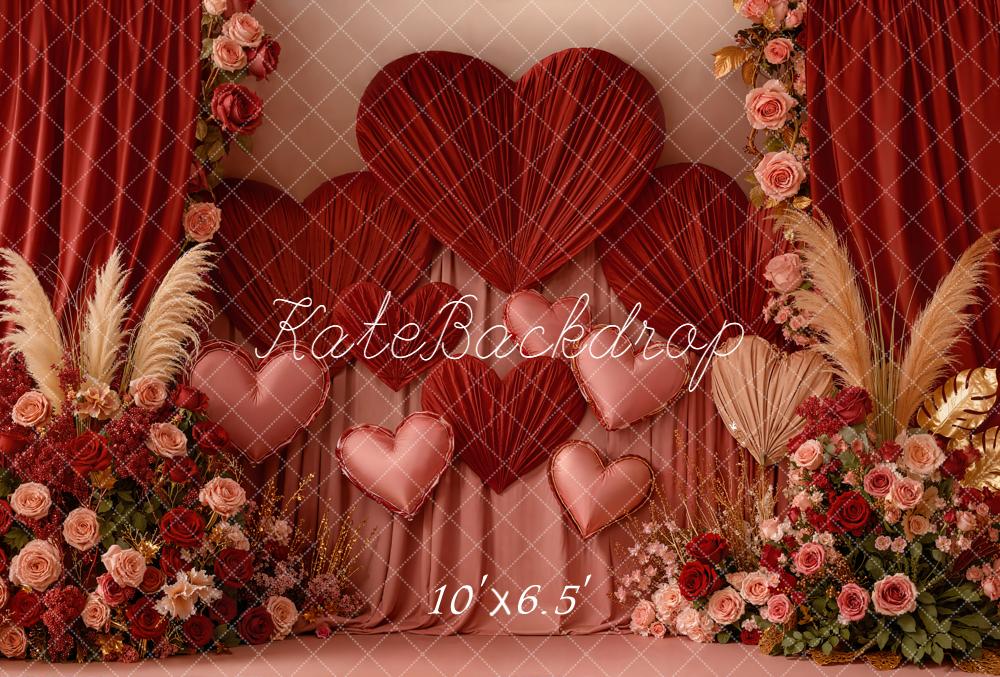Kate Valentine Hearts Roses Floral Fleece Backdrop Designed by Emetselch - Image 2