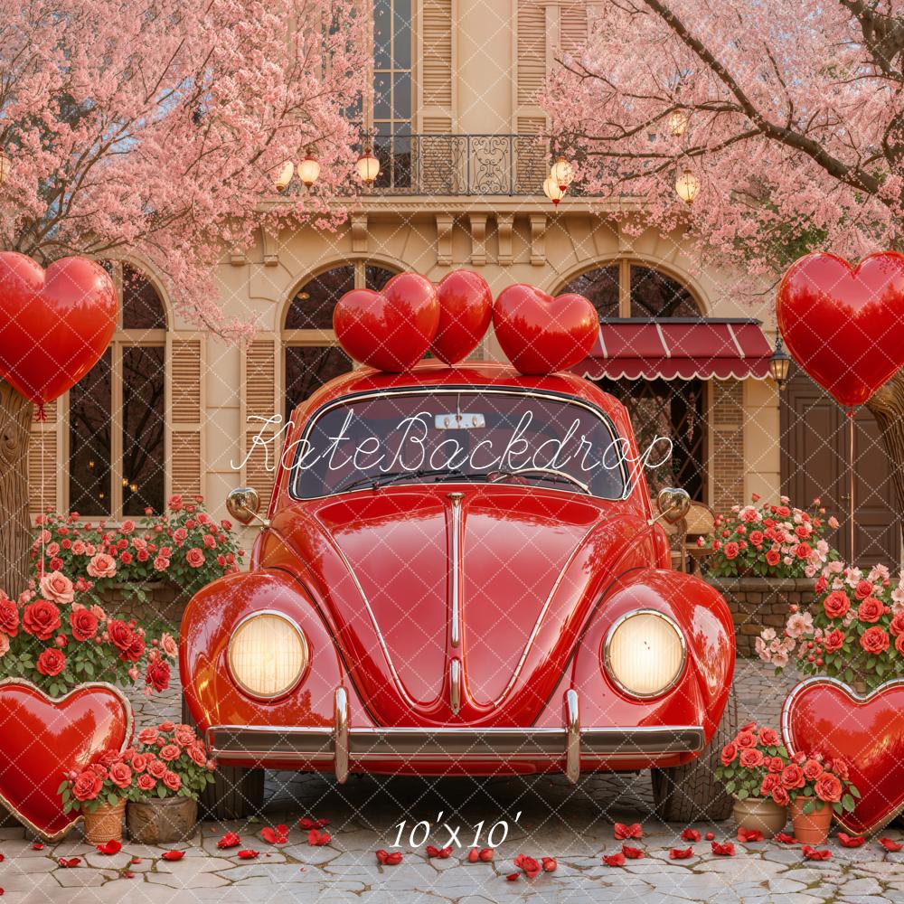 Kate Valentine Red Car Heart Balloons Backdrop Designed by Emstselch - Image 7