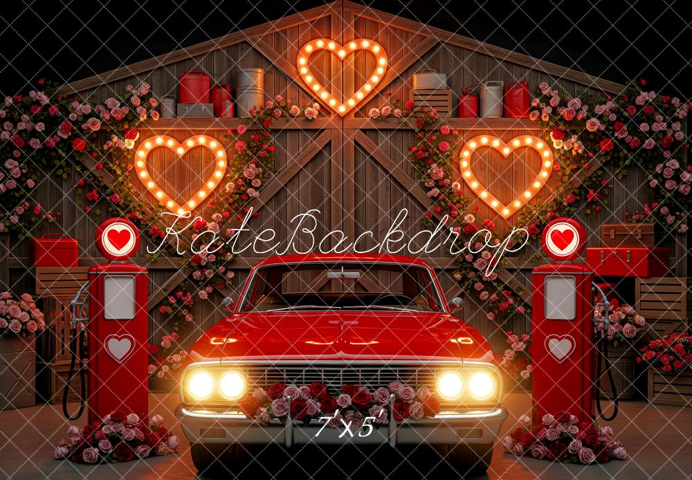 Kate Valentine Red Car Heart Pump Barn Backdrop Designed by Patty Robert