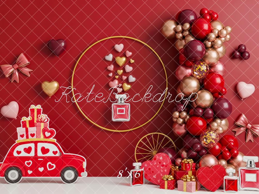 Kate Valentine Red Car Hearts Balloons Gifts Fleece Backdrop Designed by Patty Robert