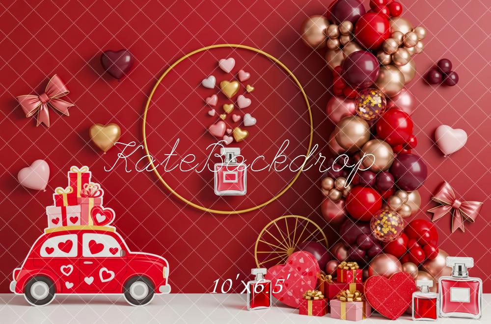Kate Valentine Red Car Hearts Balloons Gifts Fleece Backdrop Designed by Patty Robert - Image 2