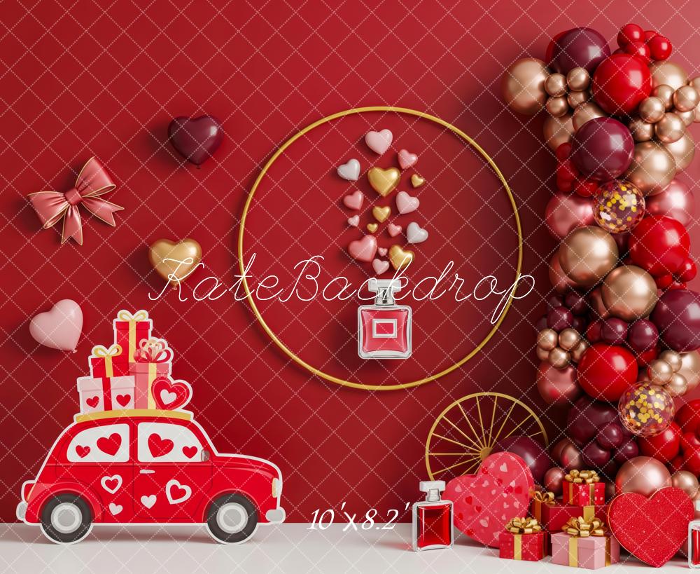 Kate Valentine Red Car Hearts Balloons Gifts Fleece Backdrop Designed by Patty Robert - Image 3