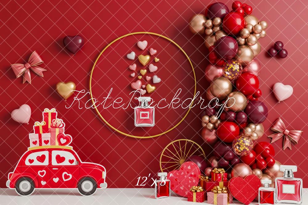 Kate Valentine Red Car Hearts Balloons Gifts Fleece Backdrop Designed by Patty Robert - Image 4