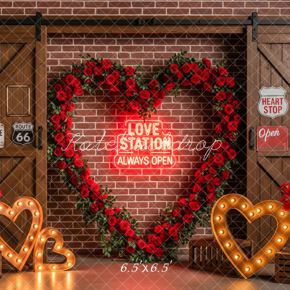 Kate Valentine Roses Heart Brick Wall Backdrop Designed by Patty Robert - Image 2