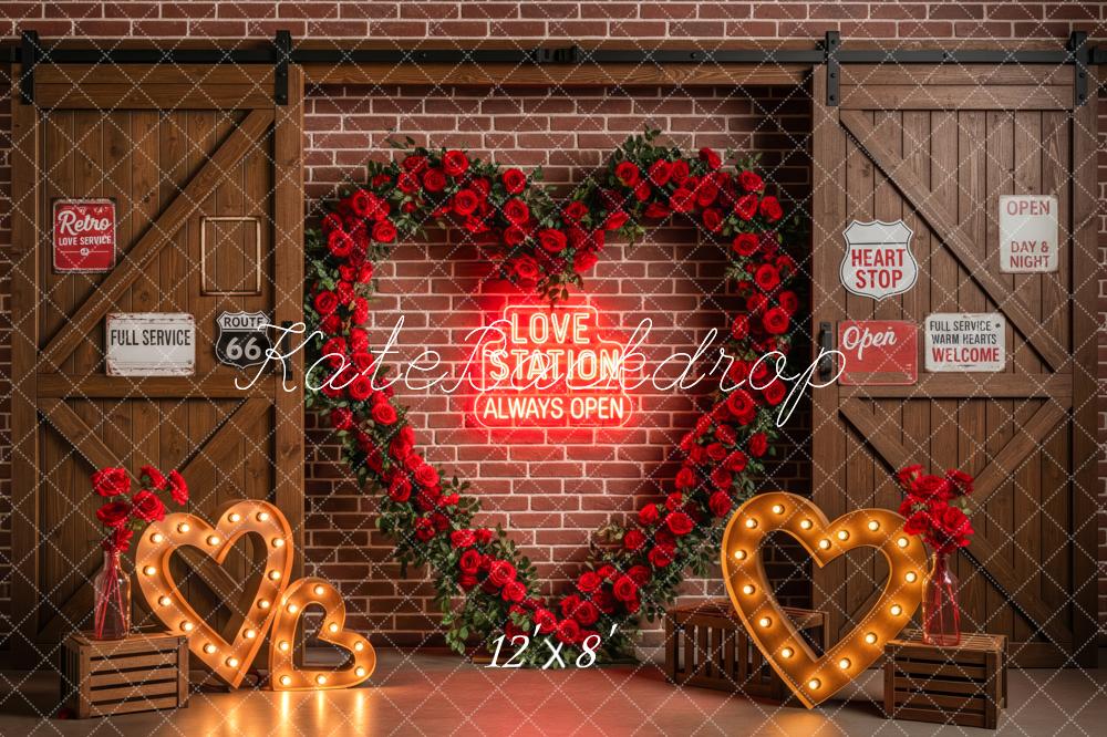Kate Valentine Roses Heart Brick Wall Backdrop Designed by Patty Robert - Image 8