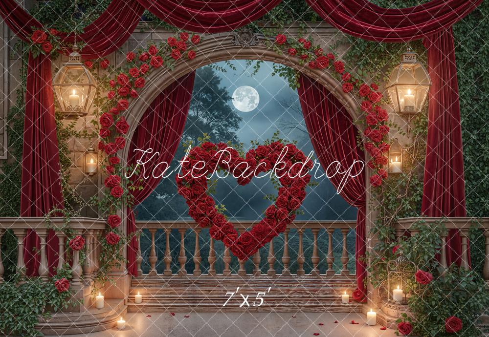 Kate Valentine Romantic Balcony Heart Roses Backdrop Designed by Emstselch