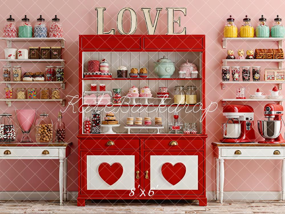 Kate Valentine Sweet Shop Red Cabinet Heart Fleece Backdrop Designed by Emetselch