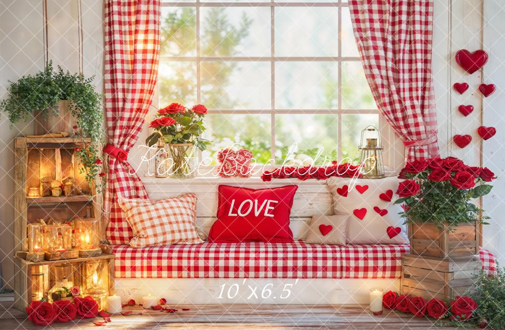 Kate Valentine Window Red Gingham Roses Backdrop Designed by Emetselch - Image 4