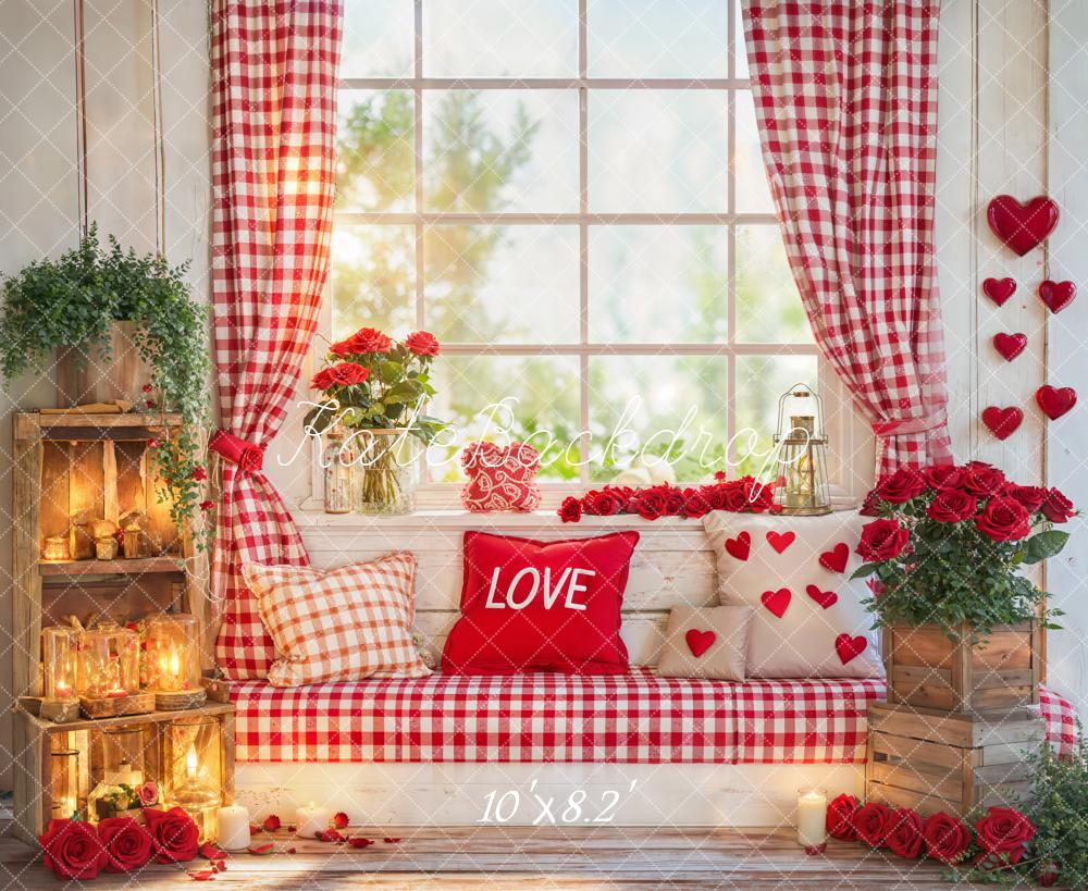Kate Valentine Window Red Gingham Roses Backdrop Designed by Emetselch - Image 6