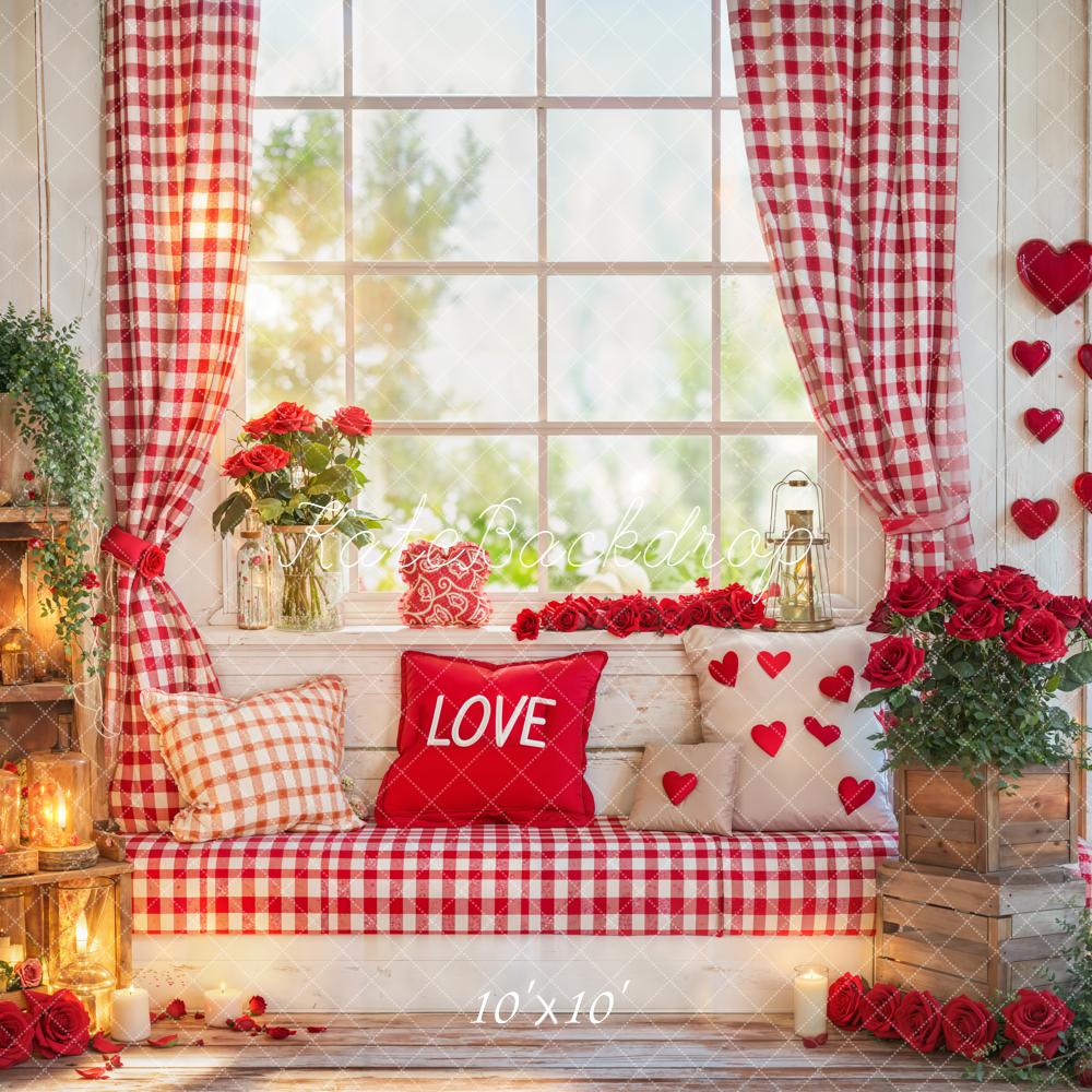 Kate Valentine Window Red Gingham Roses Backdrop Designed by Emetselch - Image 7