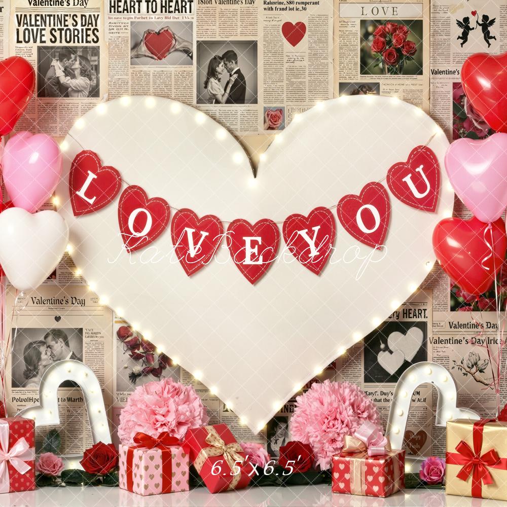Kate Valentine's Day Heart Balloons Newspaper Backdrop Designed by Emetselch - Image 2