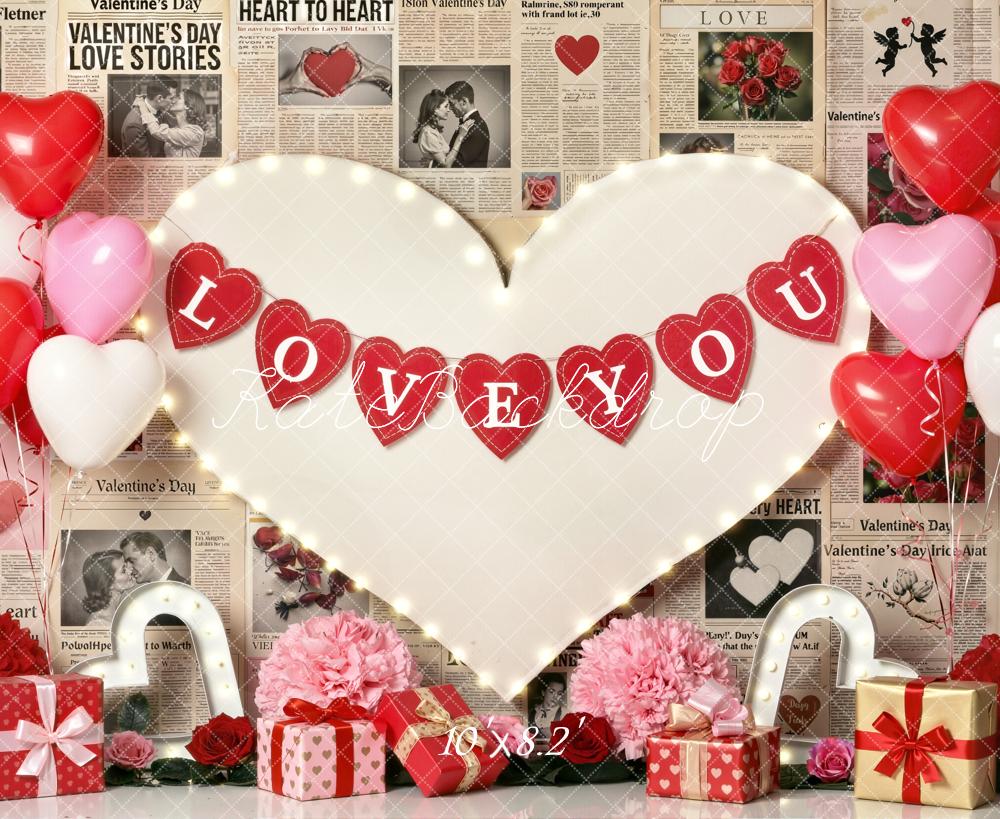 Kate Valentine's Day Heart Balloons Newspaper Backdrop Designed by Emetselch - Image 6