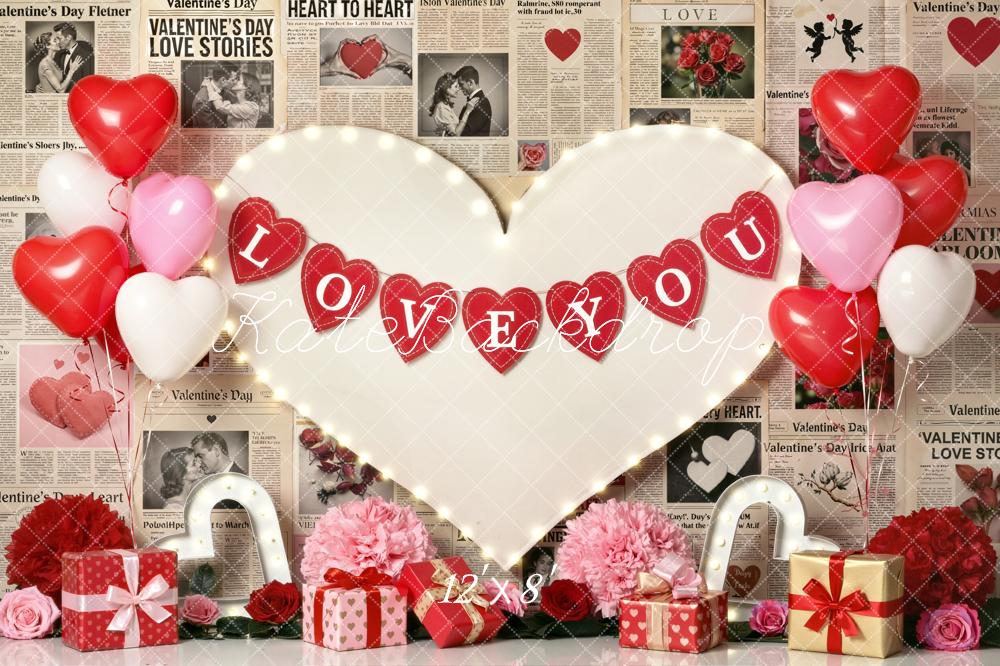 Kate Valentine's Day Heart Balloons Newspaper Backdrop Designed by Emetselch - Image 8